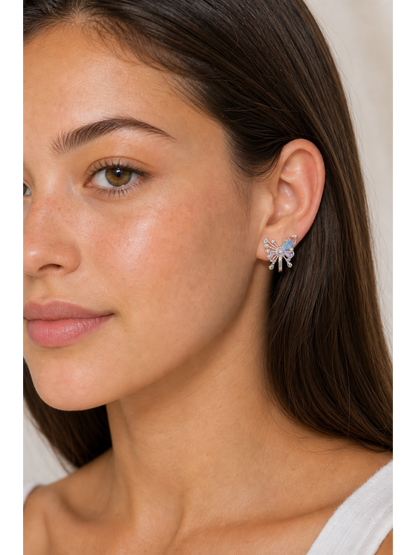 Butterfly Zircon Rhodium with Sterling Silver Posts Earring 3