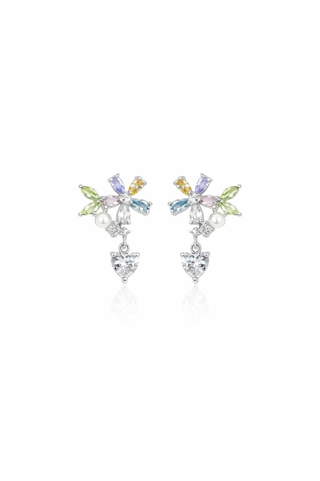 Plated Colorful Zircon & Pearl Teardrop Rhodium with Sterling Silver Posts Earring 1
