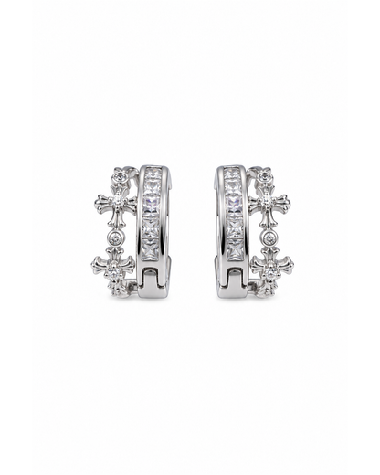 Cross Zircon Huggie Rhodium with Sterling Silver Posts Earring 1