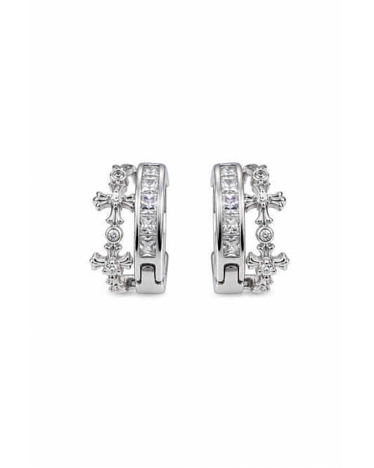 Cross Zircon Huggie Rhodium with Sterling Silver Posts Earring 1