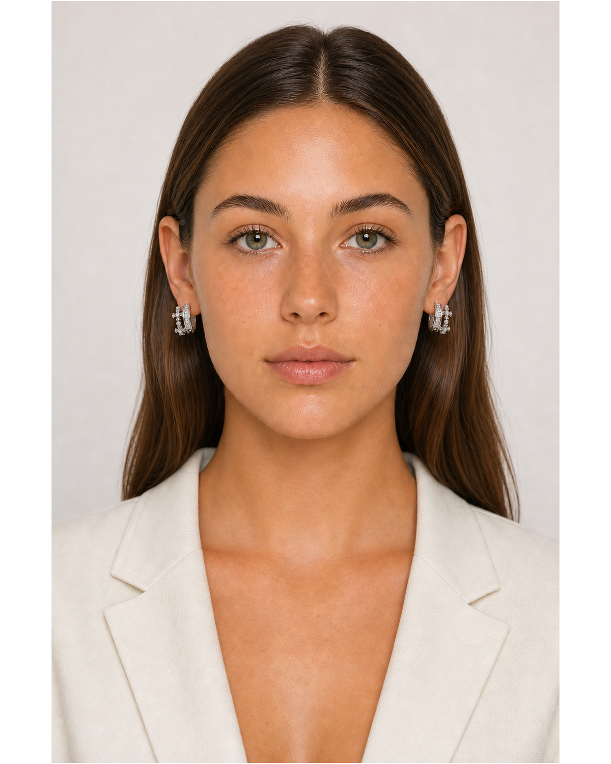 Cross Zircon Huggie Rhodium with Sterling Silver Posts Earring 2