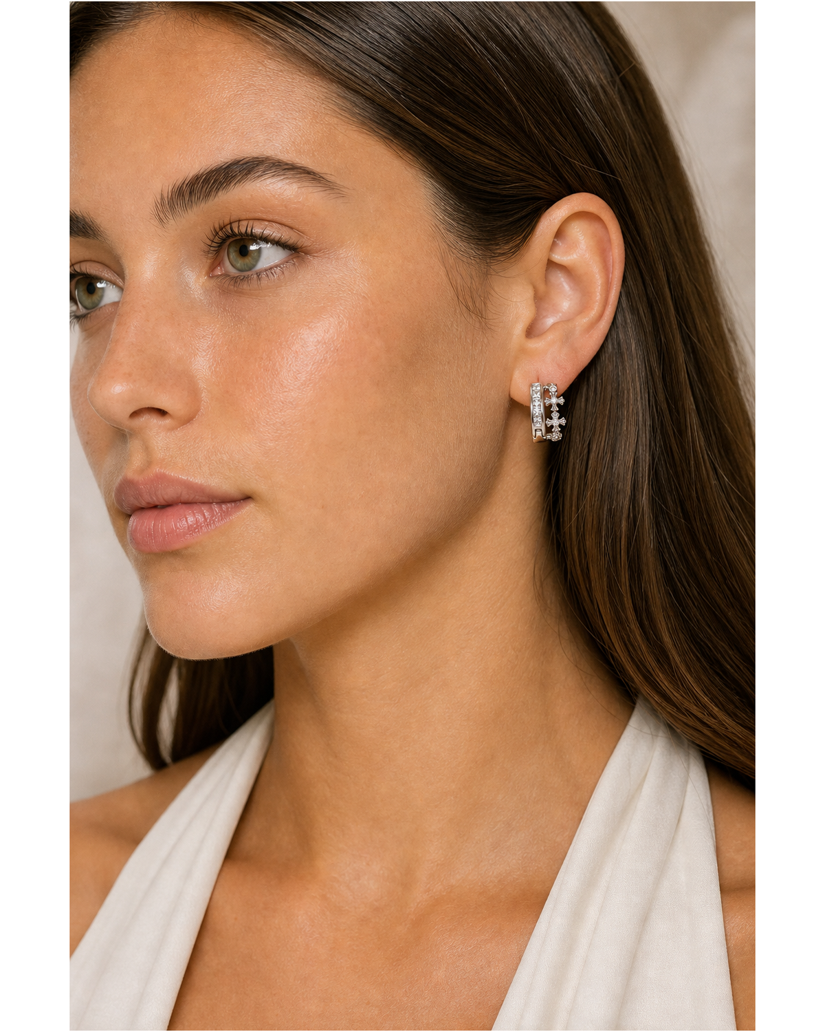 Cross Zircon Huggie Rhodium with Sterling Silver Posts Earring 3