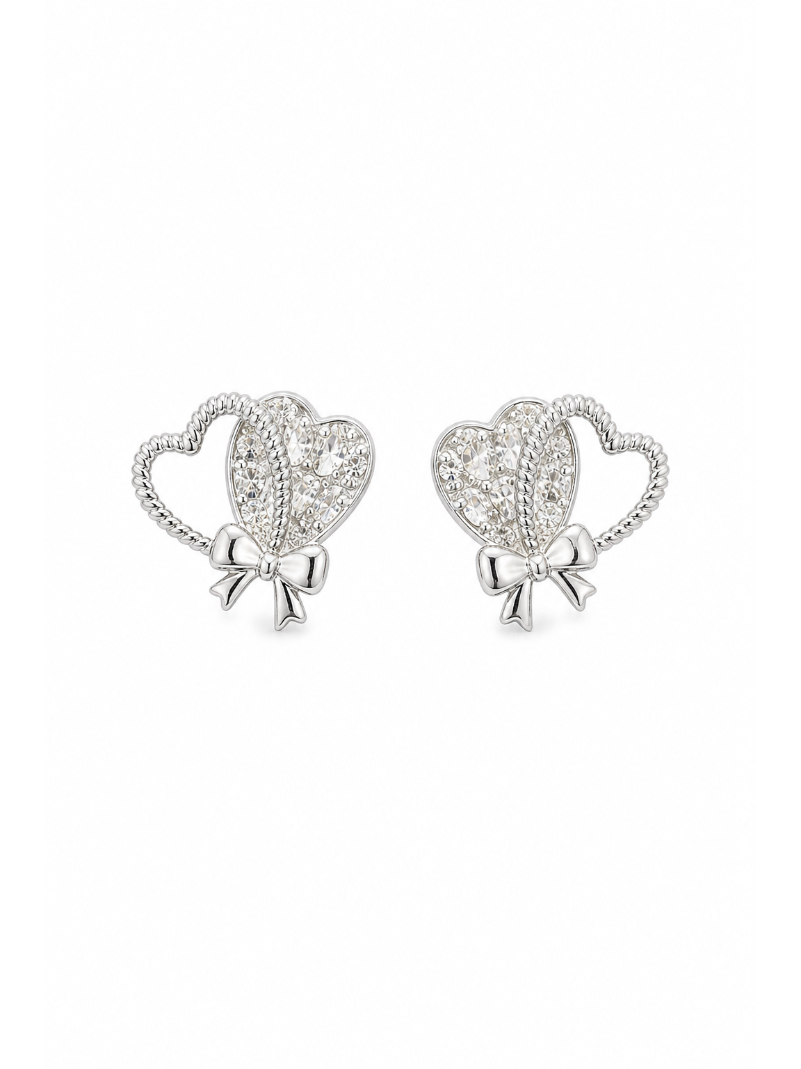 Double Heart Bow Rhodium with Sterling Silver Posts Earring 1