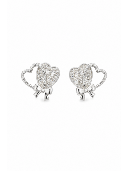 Double Heart Bow Rhodium with Sterling Silver Posts Earring 1