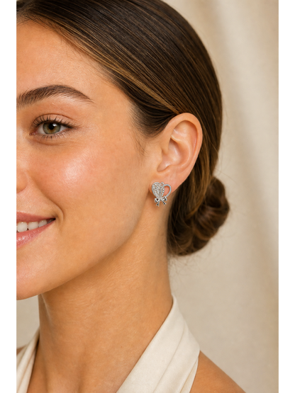 Double Heart Bow Rhodium with Sterling Silver Posts Earring 3