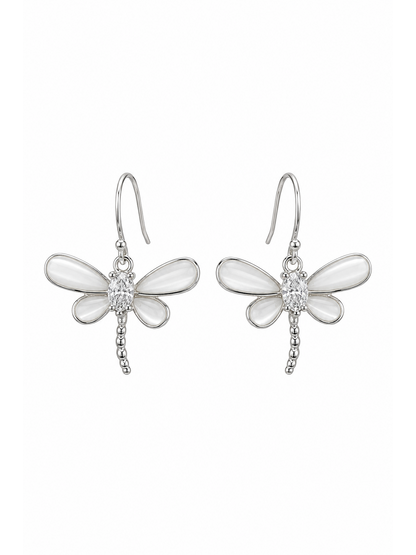 Dragonfly Cat's Eye Drop Rhodium with Sterling Silver Posts Earring 1