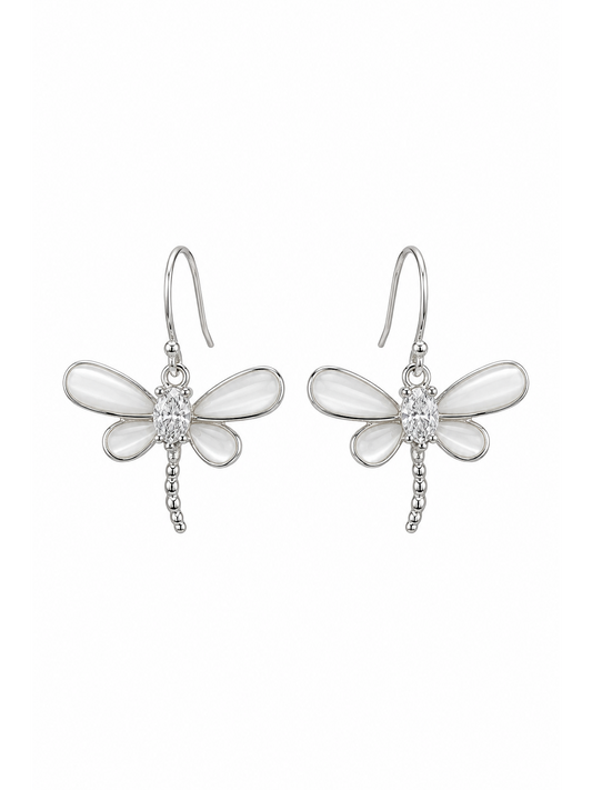 Dragonfly Cat's Eye Drop Rhodium with Sterling Silver Posts Earring 1