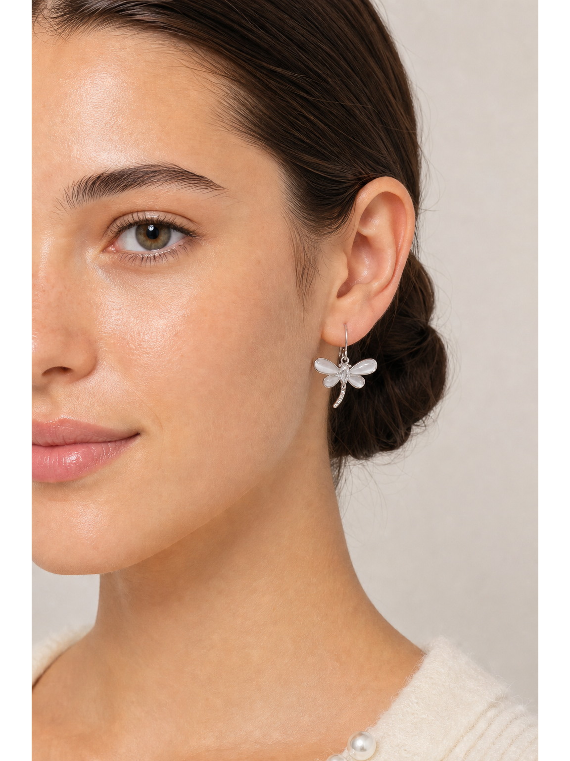 Dragonfly Cat's Eye Drop Rhodium with Sterling Silver Posts Earring 3