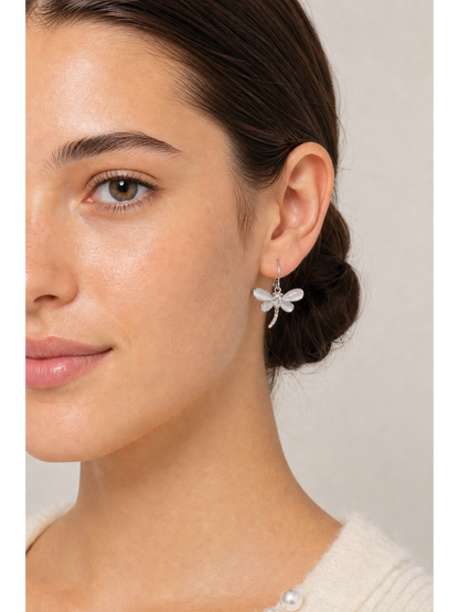 Dragonfly Cat's Eye Drop Rhodium with Sterling Silver Posts Earring 3