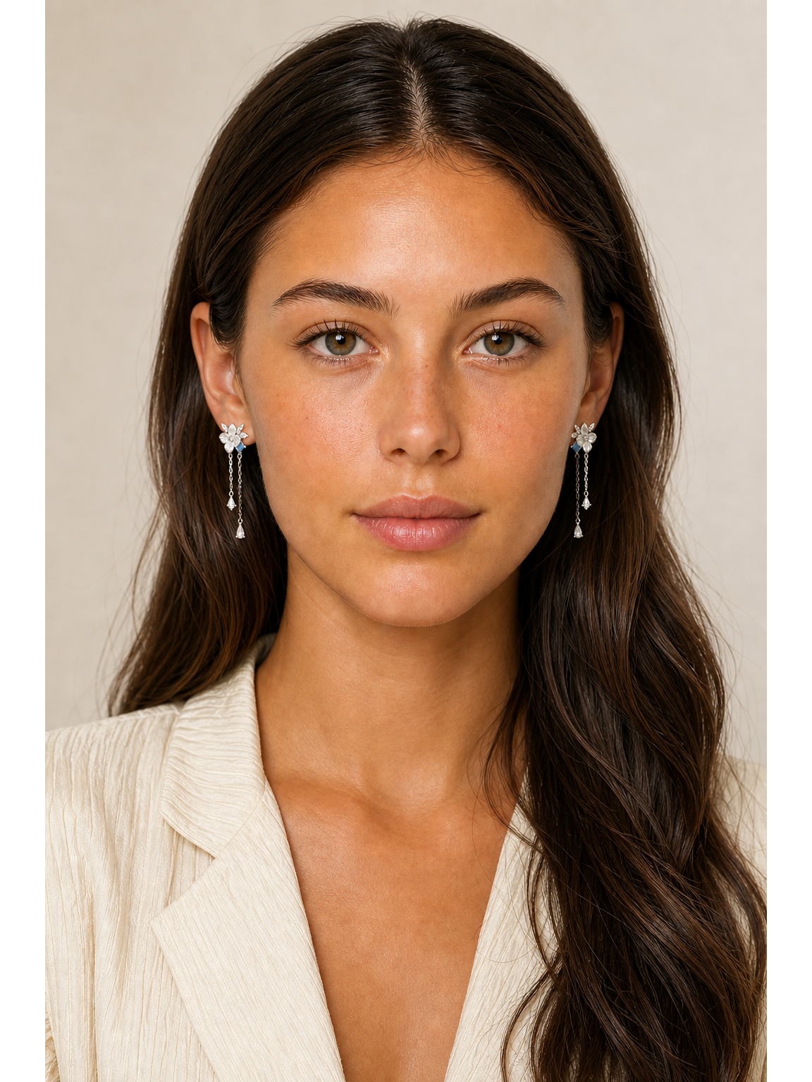 Floral Drop With Blue Zircon Accents Rhodium with Sterling Silver Posts Earring 2