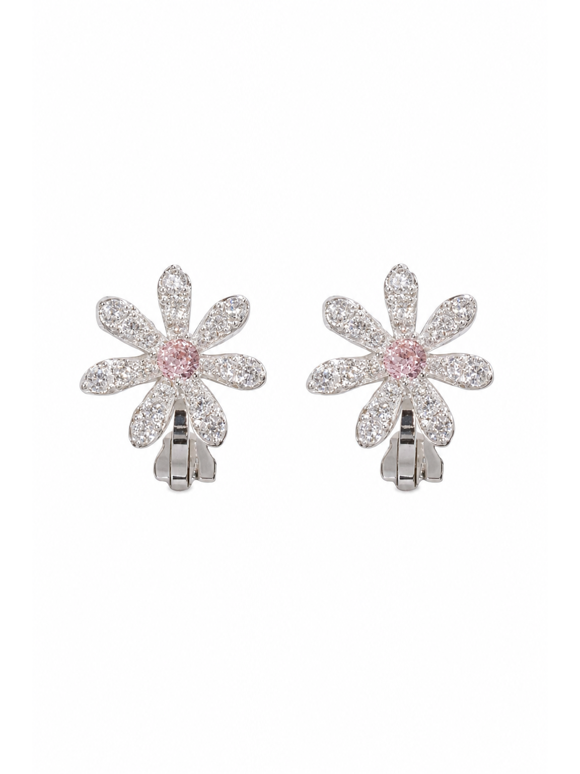Floral Zircon Clip-on Rhodium with Sterling Silver Posts Earring 1