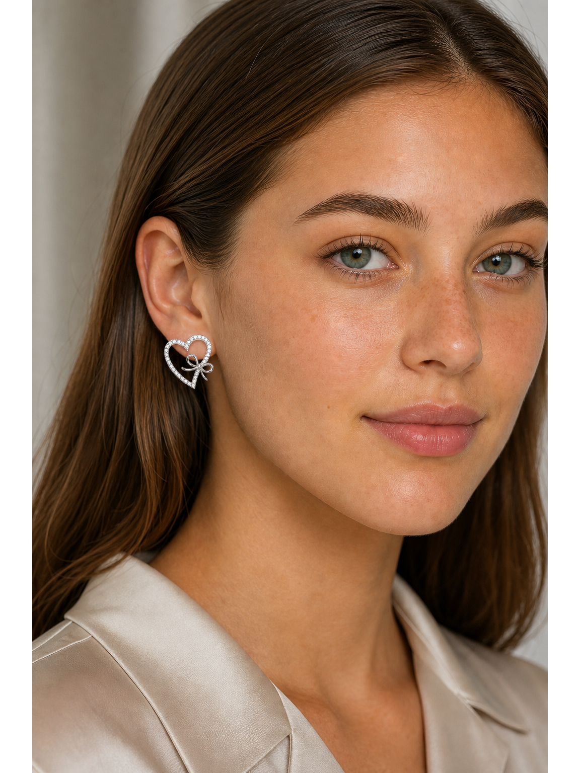 Heart Bow Zircon Rhodium with Sterling Silver Posts Earring 3