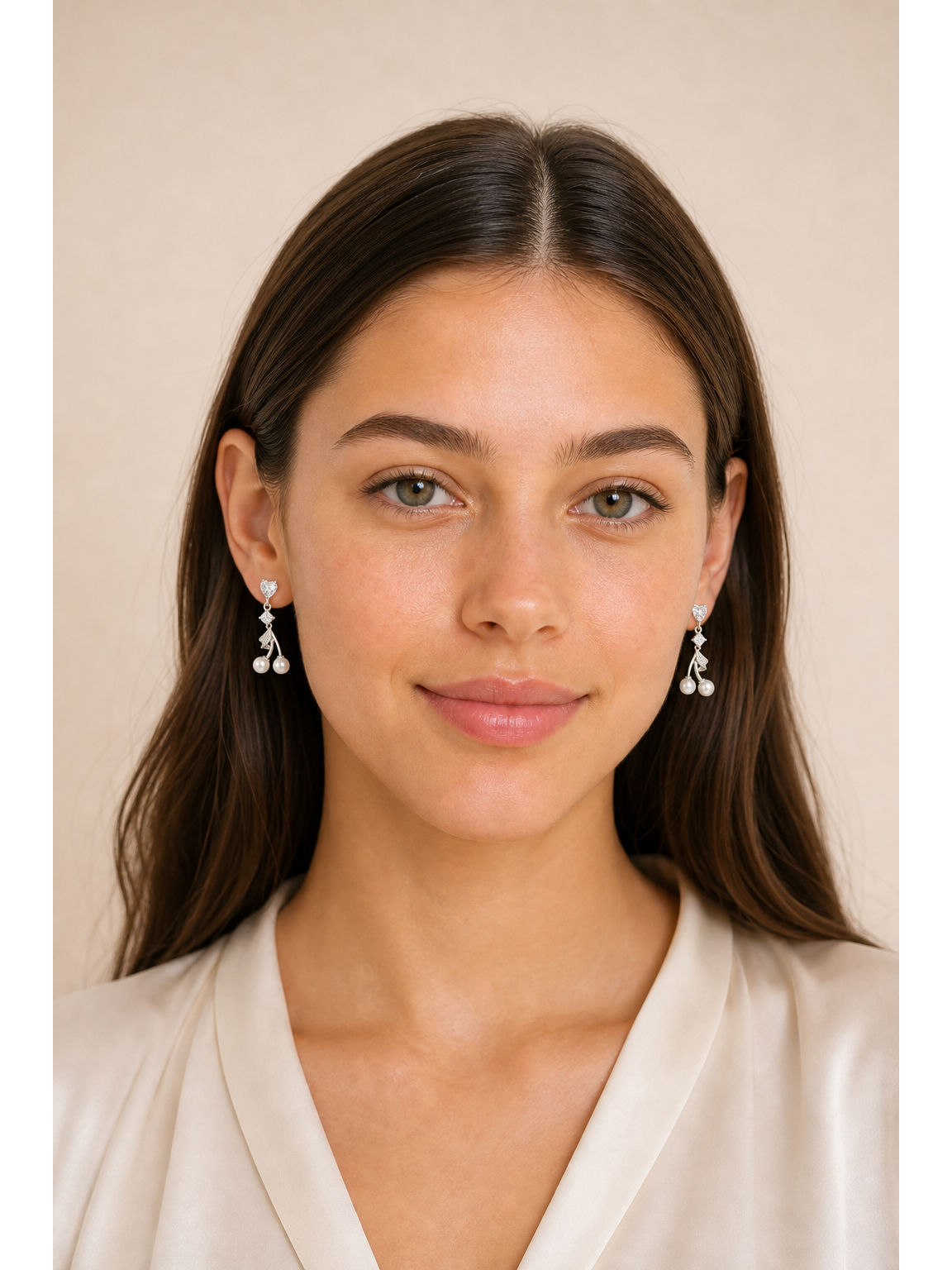 Heart Cherry Pearl Drop Rhodium with Sterling Silver Posts Earring 2