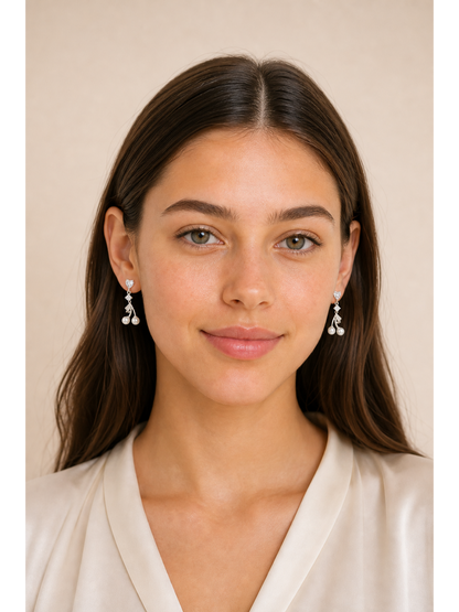 Heart Cherry Pearl Drop Rhodium with Sterling Silver Posts Earring 2