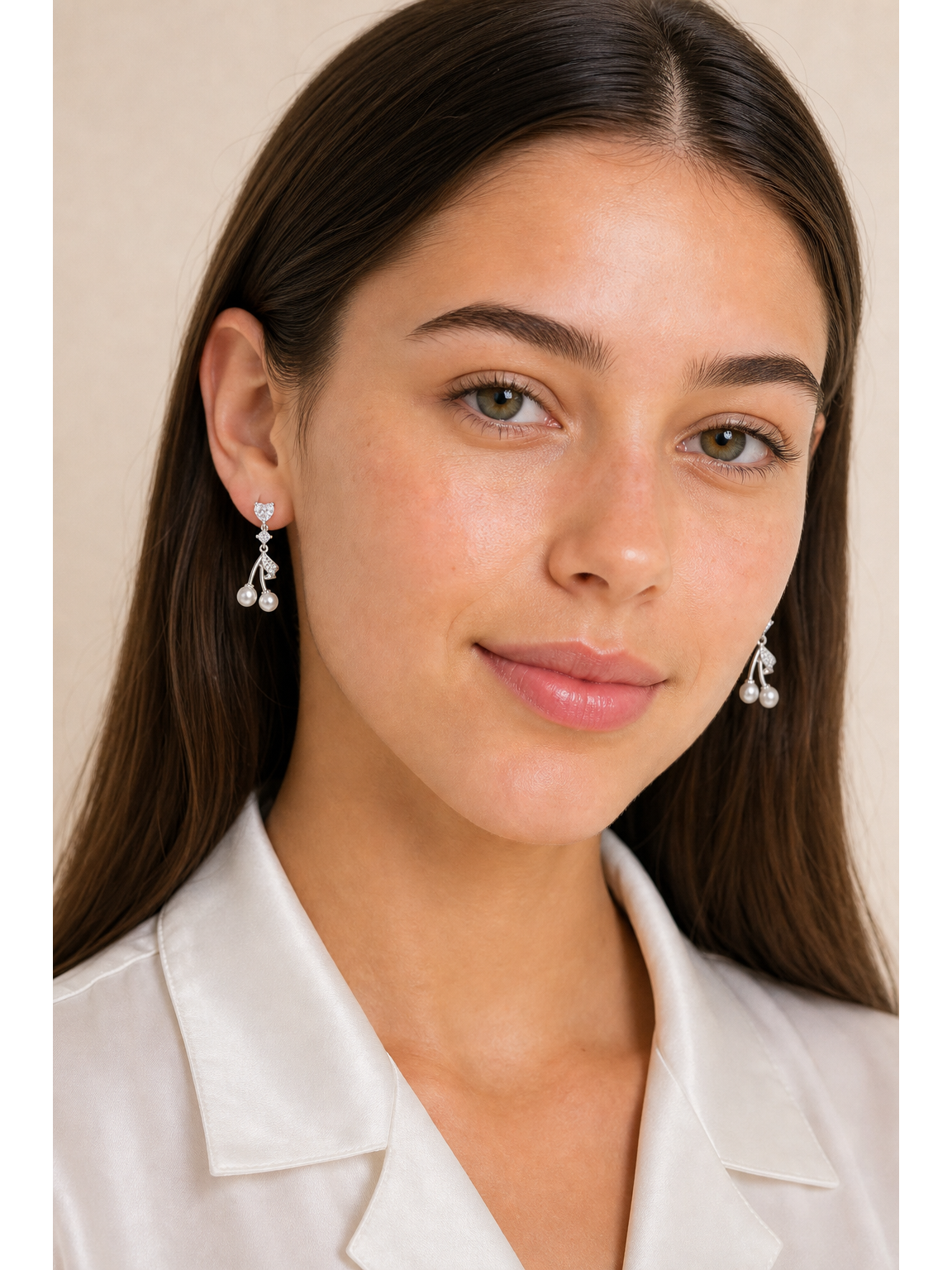 Heart Cherry Pearl Drop Rhodium with Sterling Silver Posts Earring 3