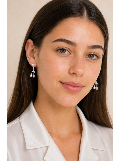 Heart Cherry Pearl Drop Rhodium with Sterling Silver Posts Earring 3