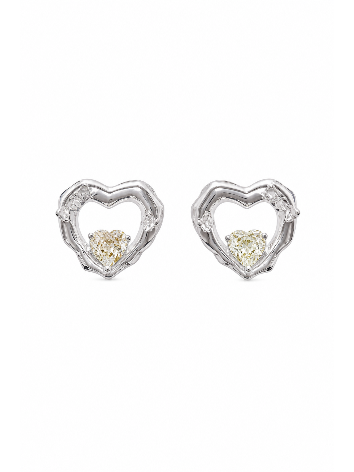 Irregular Heart Zircon Rhodium with Sterling Silver Posts Earring 1