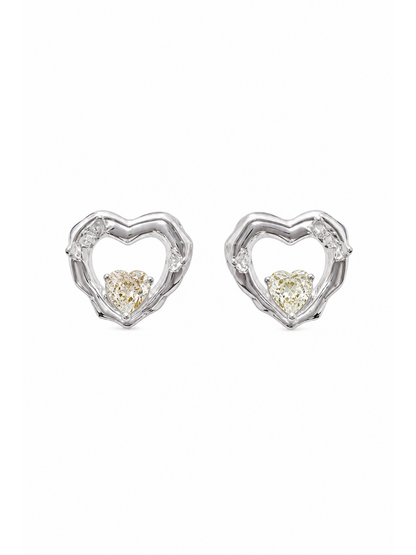 Irregular Heart Zircon Rhodium with Sterling Silver Posts Earring 1