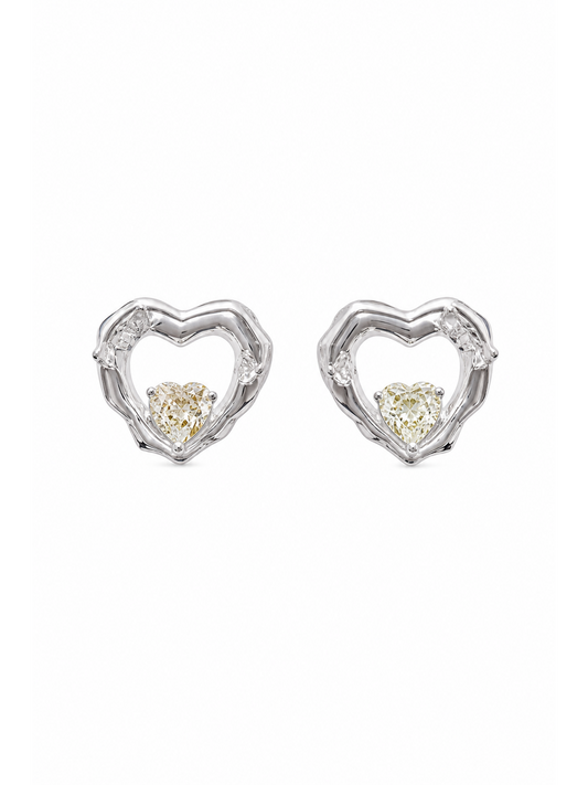 Irregular Heart Zircon Rhodium with Sterling Silver Posts Earring 1