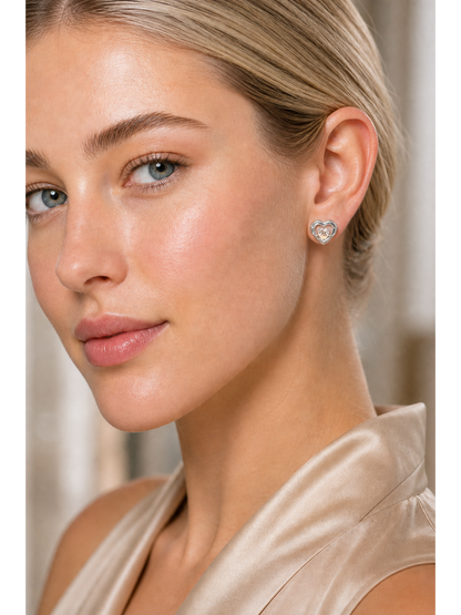 Irregular Heart Zircon Rhodium with Sterling Silver Posts Earring 3