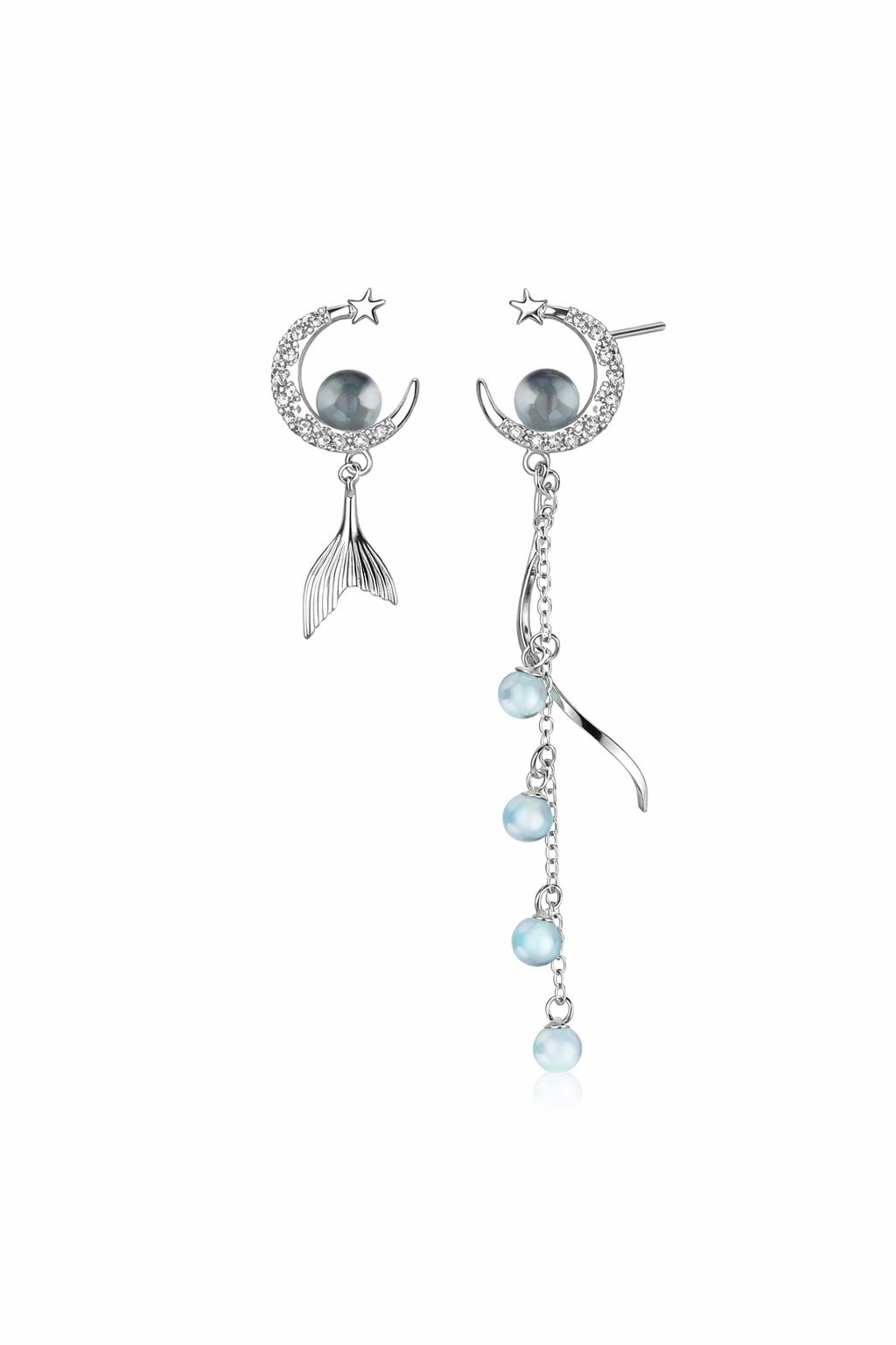 Plated Mermaid Moon Drop With Blue Zircon Accents Rhodium with Sterling Silver Posts Earr… 1