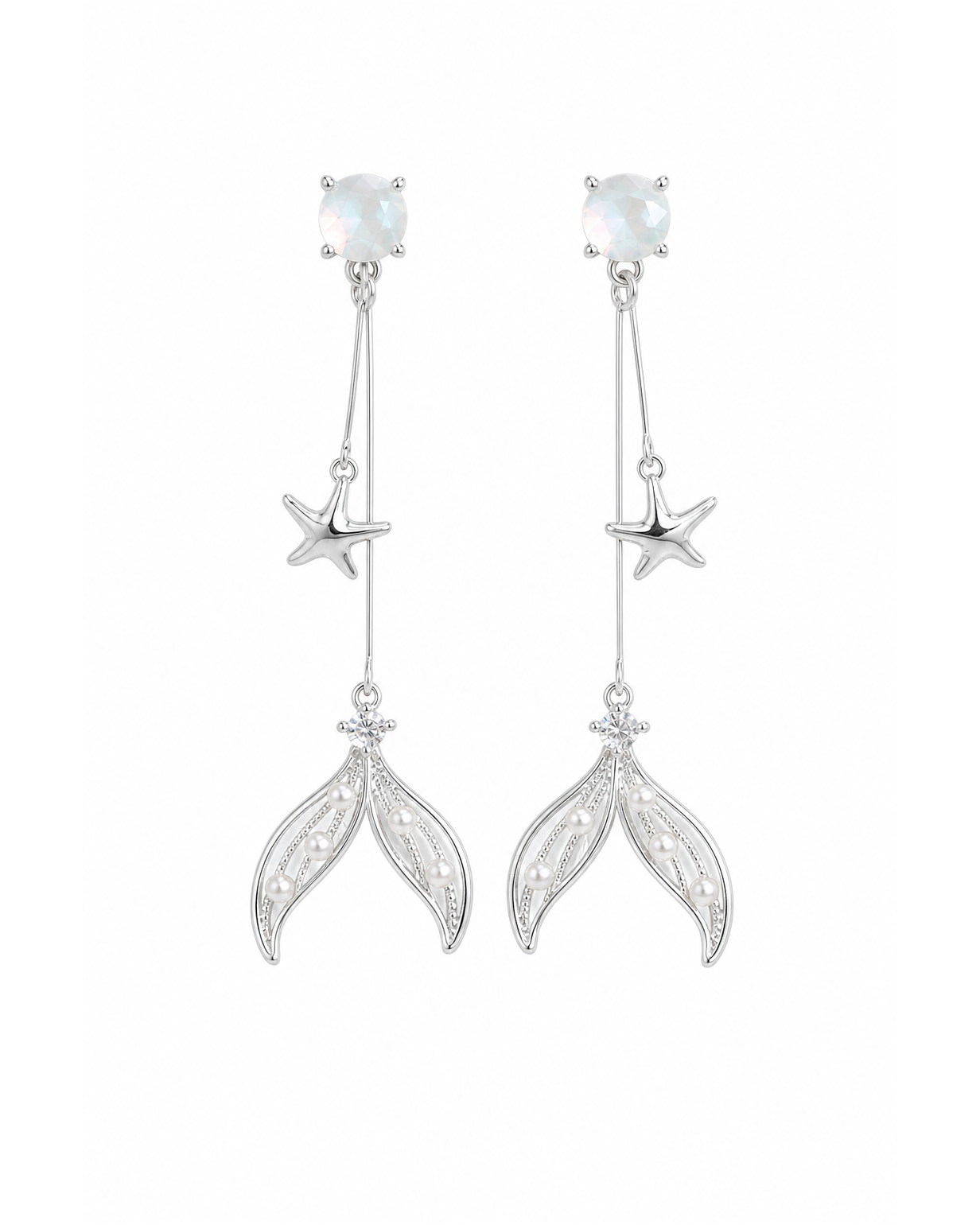 Mermaid Tail Star Drop Rhodium with Sterling Silver Posts Earring 1