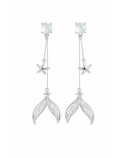 Mermaid Tail Star Drop Rhodium with Sterling Silver Posts Earring 1