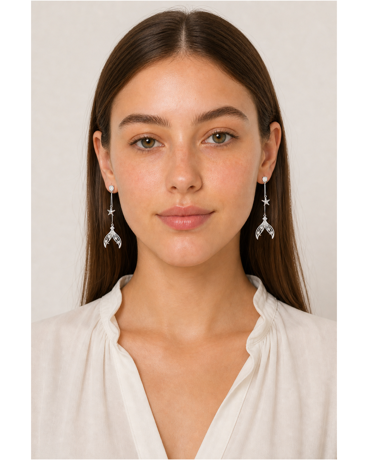 Mermaid Tail Star Drop Rhodium with Sterling Silver Posts Earring 2
