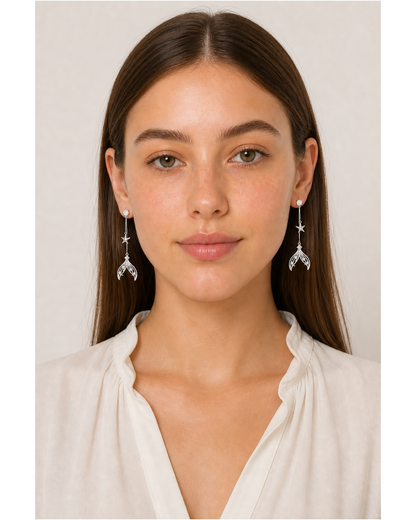 Mermaid Tail Star Drop Rhodium with Sterling Silver Posts Earring 2