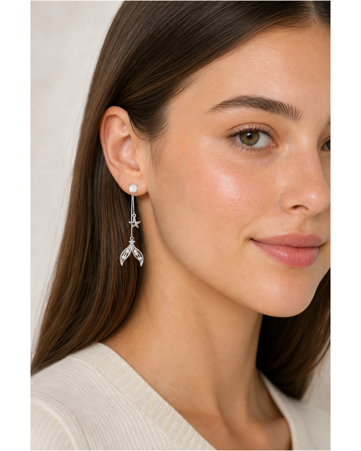 Mermaid Tail Star Drop Rhodium with Sterling Silver Posts Earring 3