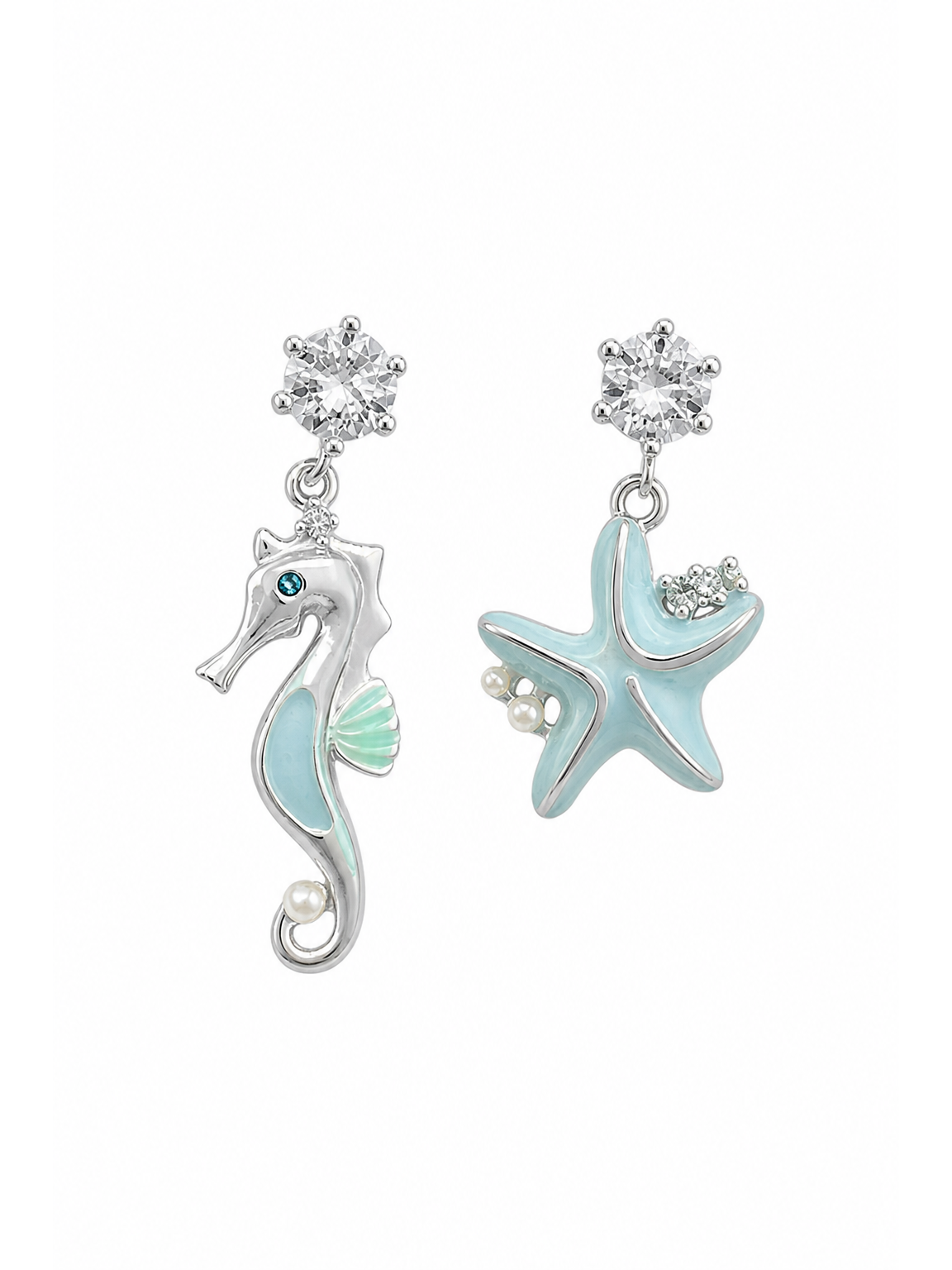 Ocean Mismatch Drop Rhodium with Sterling Silver Posts Earring 1