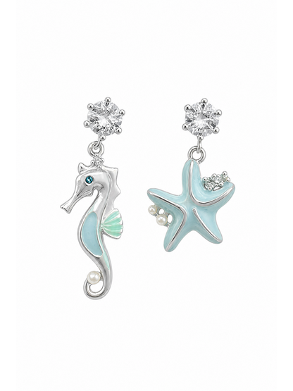 Ocean Mismatch Drop Rhodium with Sterling Silver Posts Earring 1