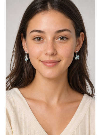 Ocean Mismatch Drop Rhodium with Sterling Silver Posts Earring 2
