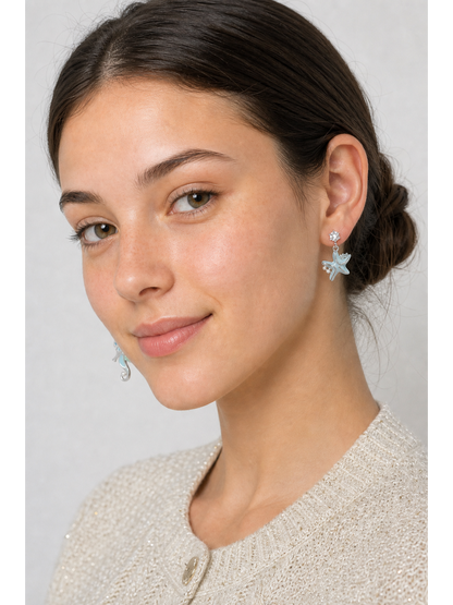 Ocean Mismatch Drop Rhodium with Sterling Silver Posts Earring 3