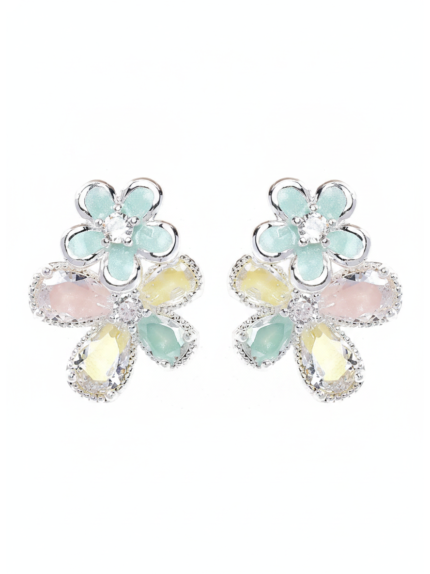 Pastel Flower Rhodium with Sterling Silver Posts Earring 1