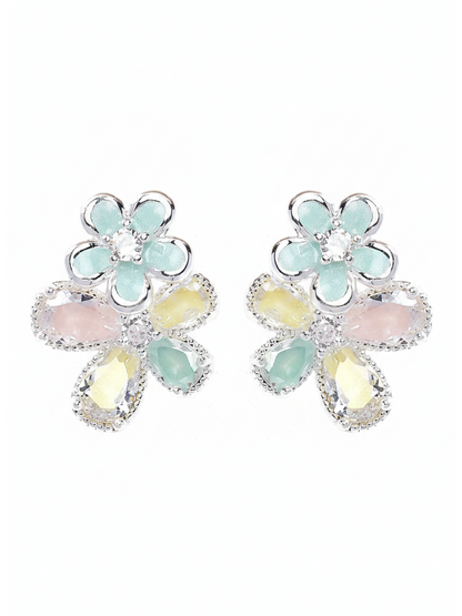 Pastel Flower Rhodium with Sterling Silver Posts Earring 1