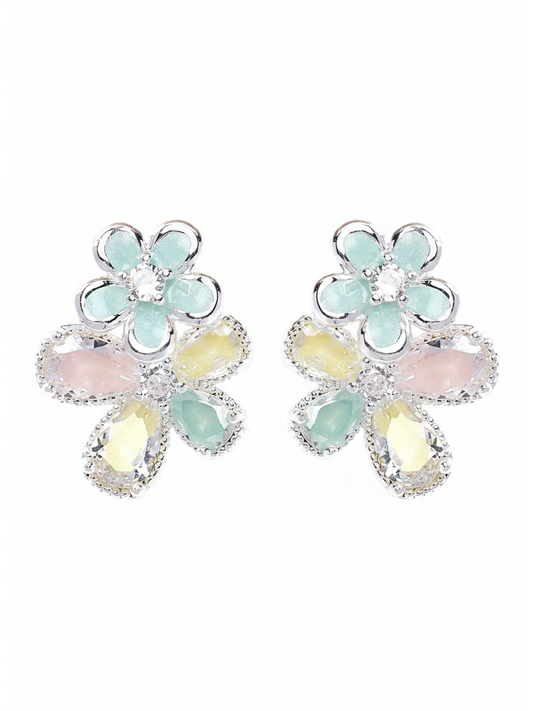 Pastel Flower Rhodium with Sterling Silver Posts Earring 1