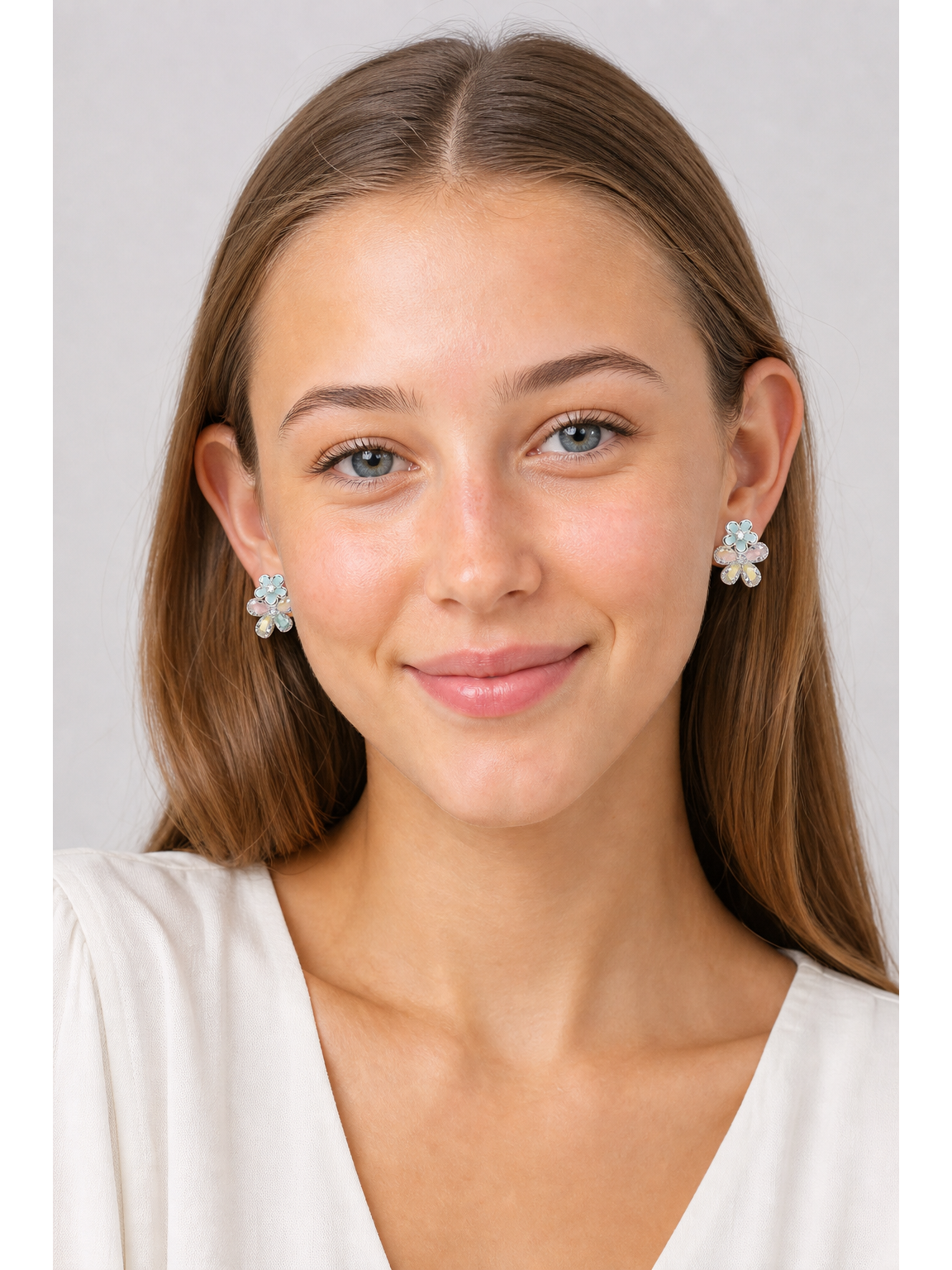 Pastel Flower Rhodium with Sterling Silver Posts Earring 2