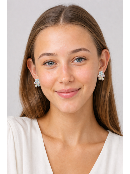 Pastel Flower Rhodium with Sterling Silver Posts Earring 2