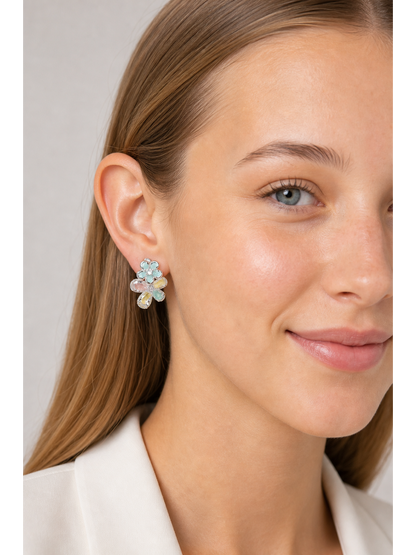 Pastel Flower Rhodium with Sterling Silver Posts Earring 3