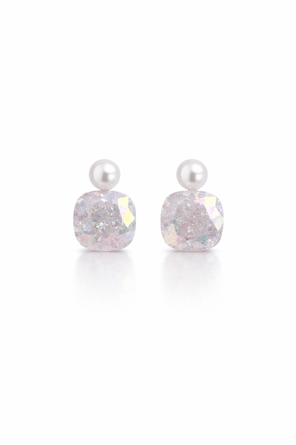 Plated Pastel Zirconia With Pearl Accent Rhodium with Sterling Silver Posts Earring 1