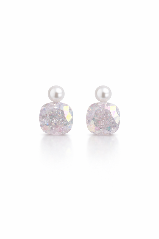 Plated Pastel Zirconia With Pearl Accent Rhodium with Sterling Silver Posts Earring 1