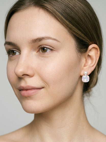 Plated Pastel Zirconia With Pearl Accent Rhodium with Sterling Silver Posts Earring 3