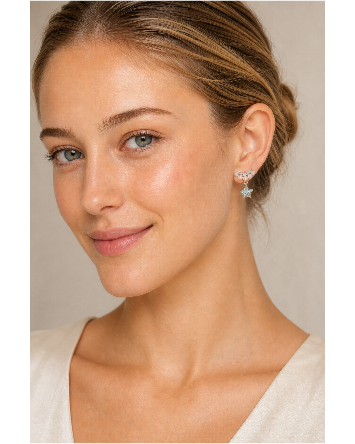Pearl And Blue Star Drop Rhodium with Sterling Silver Posts Earring 3