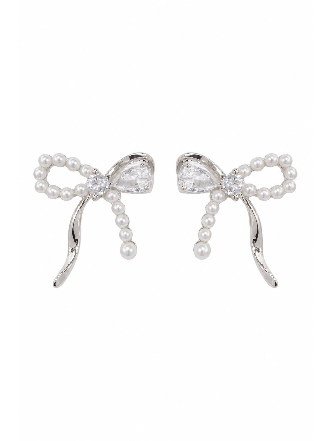 Pearl Bow Rhodium with Sterling Silver Posts Earring 1