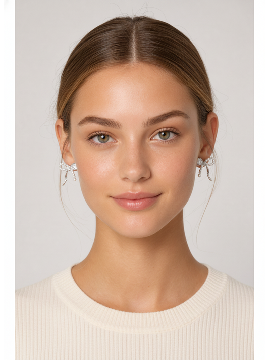 Pearl Bow Rhodium with Sterling Silver Posts Earring 2