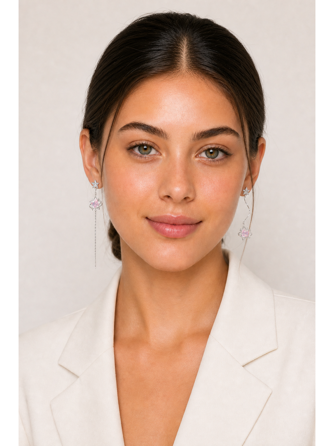 Plated Pink Butterfly Star Asymmetrical Drop Rhodium with Sterling Silver Posts Earring 2