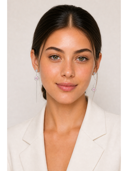 Plated Pink Butterfly Star Asymmetrical Drop Rhodium with Sterling Silver Posts Earring 2
