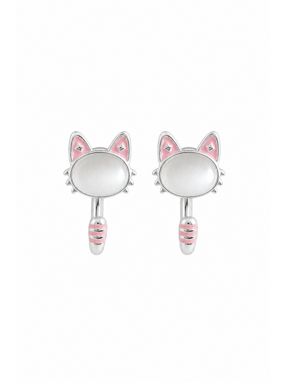 Plated Pink Cat Rhodium with Sterling Silver Posts Earring 1