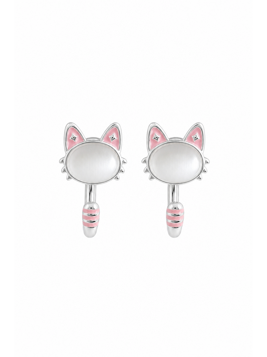 Plated Pink Cat Rhodium with Sterling Silver Posts Earring 1